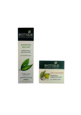 Biotique Morning Nectar Visibly Flawless Skin Moisturizer 120 ml+Biotique BIO Coconut Whitening & Brightening Cream 50 g