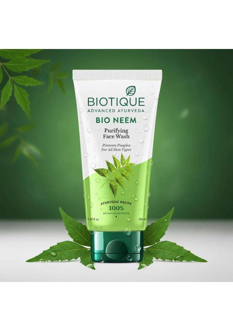 Biotique Fresh Neem Pimple Control Face Wash 50 ml | Authentic Traditional Formula | Ayurvedic and Organically Pure | Prevents Pimples - Indya