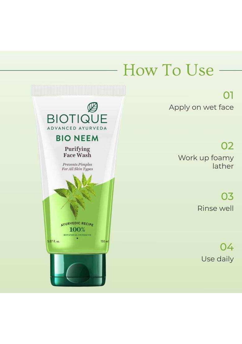 Biotique Fresh Neem Pimple Control Face Wash 50 ml | Authentic Traditional Formula | Ayurvedic and Organically Pure | Prevents Pimples - Indya
