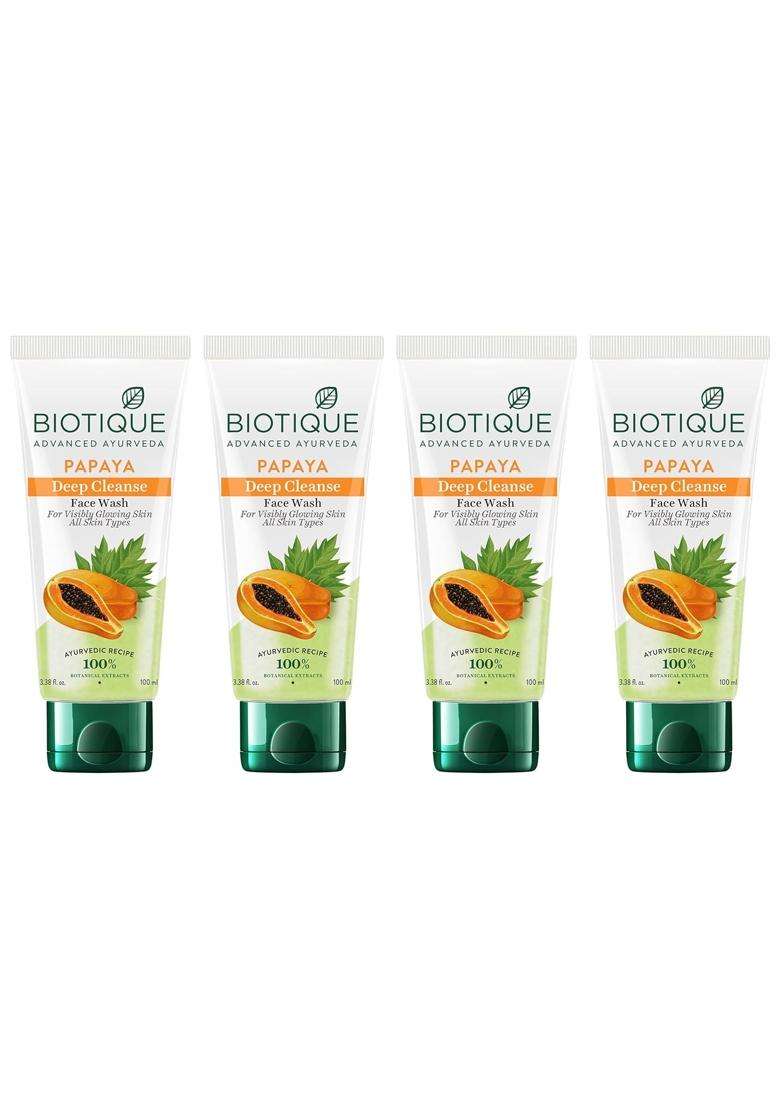 Biotique Papaya Deep Cleanse Face Wash 2x100 ml (Pack of 2) | Gentle Exfoliation | Visibly Glowing Skin | 100% Botanical Extracts - Indya