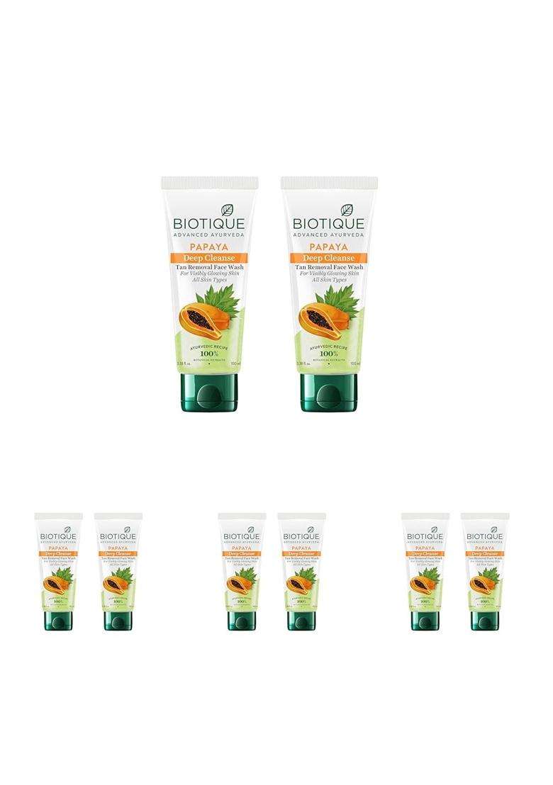Biotique Papaya Deep Cleanse Face Wash 2x100 ml (Pack of 4) | Gentle Exfoliation | Visibly Glowing Skin | 100% Botanical Extracts - Indya