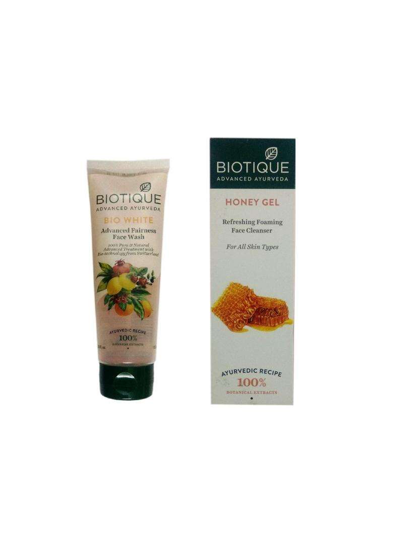 Biotique BIO White Advanced Fairness Face Wash 100 ml +Biotique Honey GEL Refreshing Foaming Face Cleanser 120 ml - Indya