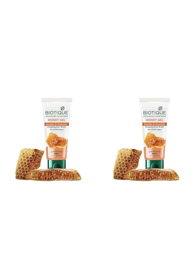 Biotique Honey Gel Soothe & Nourish Foaming Face wash 100 ml (Pack of 2) | Soap Free Formula | Reduce Dryness | 100% Botanical Extracts - Indya