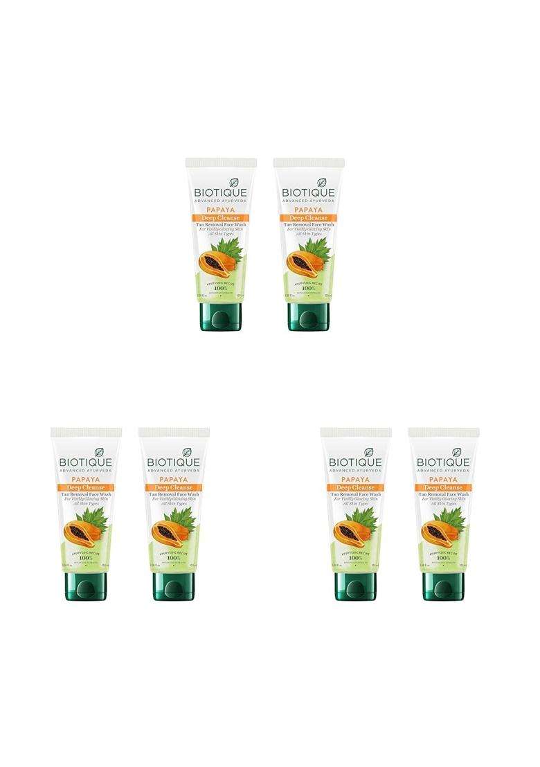 Biotique Papaya Deep Cleanse Face Wash 2x100 ml (Pack of 3) | Gentle Exfoliation | Visibly Glowing Skin | 100% Botanical Extracts - Indya