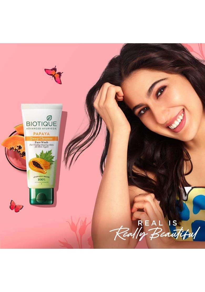 Biotique Papaya Deep Cleanse Face Wash 2x100 ml (Pack of 3) | Gentle Exfoliation | Visibly Glowing Skin | 100% Botanical Extracts - Indya