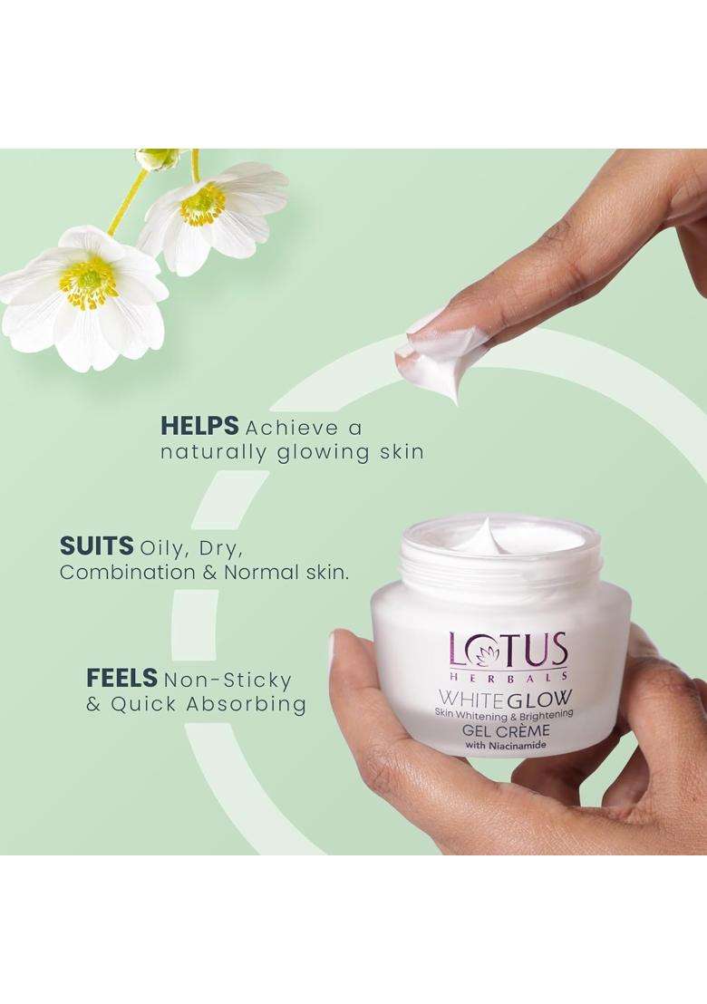Lotus Herbals WhiteGlow Skin Whitening And Brightening Gel Cream 40g (Pack of 2) | Natural Herbal Care | With Niacinamide | All Skin Types - Indya