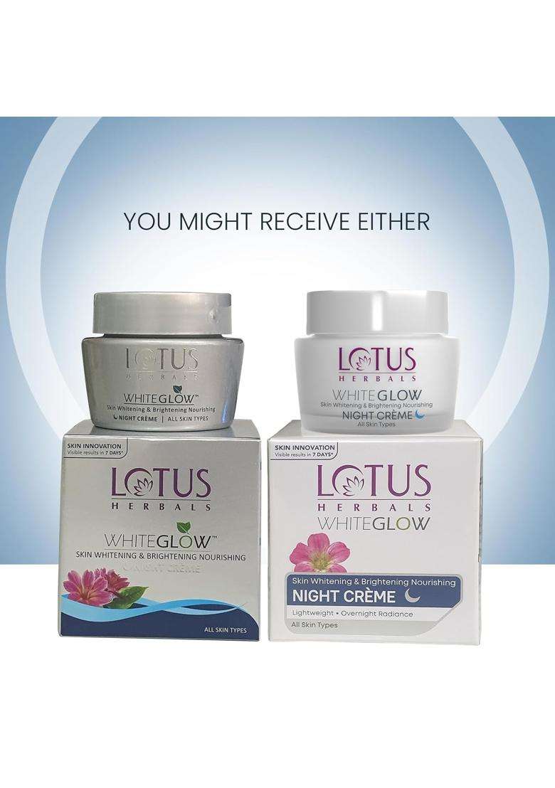 Lotus Herbals WhiteGlow Skin Whitening & Brightening Nourishing Night Creme 60g | Natural Herbal Care | Reduces Dark Spots & Dullness | Paraben-Free - Indya