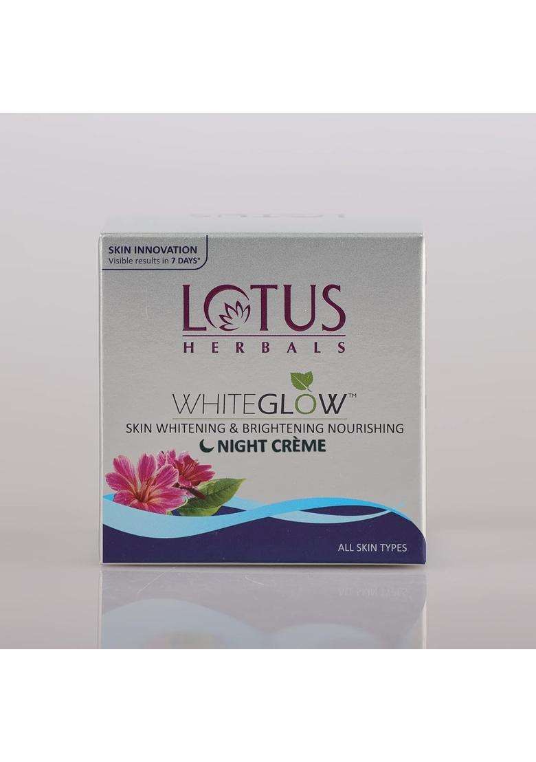 Lotus Herbals WhiteGlow Skin Whitening & Brightening Nourishing Night Creme 40g | Natural Herbal Care | Reduces Dark Spots & Dullness | Paraben-Free - Indya