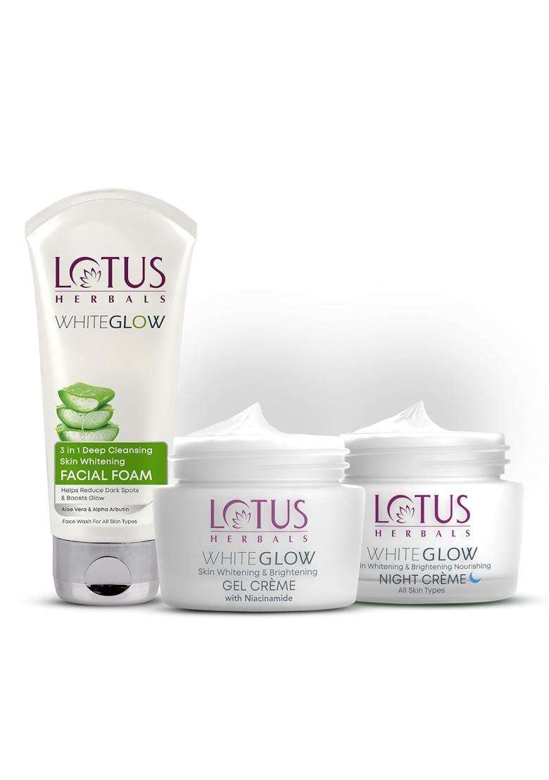 Lotus Herbals Whiteglow Day And Night Face Cream Pack with Face Wash 220g | Natural Herbal Care | For Glowing Skin | For Oily, Dry & Combination Skin - Indya