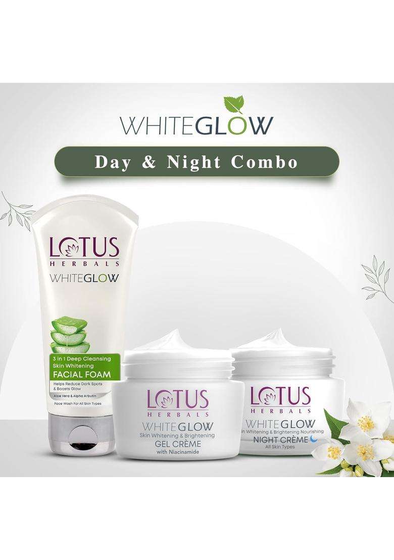 Lotus Herbals Whiteglow Day And Night Face Cream Pack with Face Wash 220g | Natural Herbal Care | For Glowing Skin | For Oily, Dry & Combination Skin - Indya