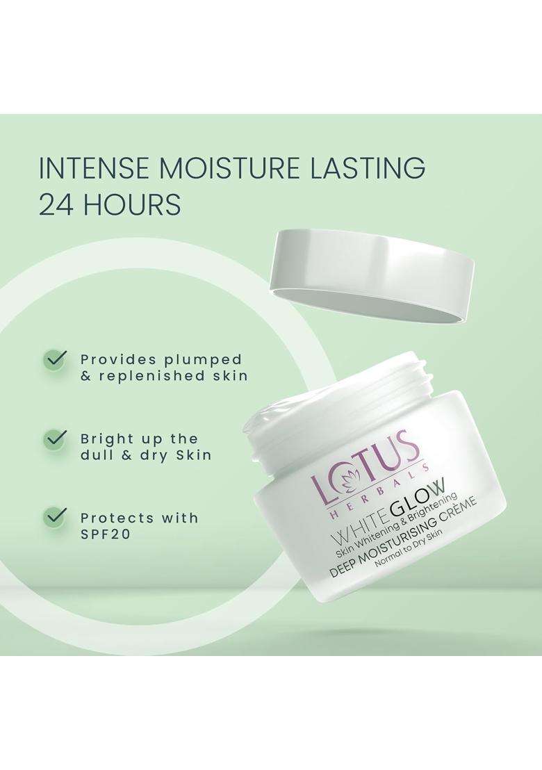 Lotus Herbals WhiteGlow Deep Moisturising Face Cream 60g | Natural Herbal Care | SPF 20 | Reducing Dark Spots | Non Sticky | Normal To Dry Skin - Indya