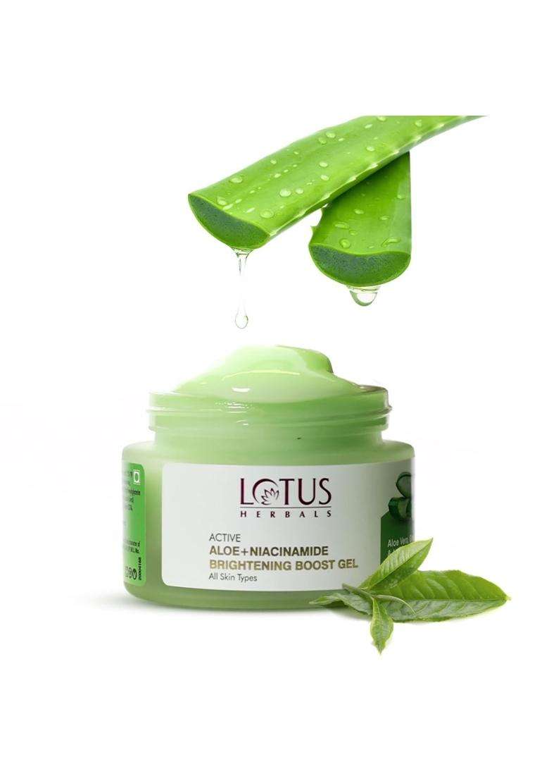Lotus Herbals Active Aloe + Niacinamide Brightening Boost Gel 50 g | Natural Herbal Care | Moisturize Skin | Clear Dark Spots | Paraben-free - Indya