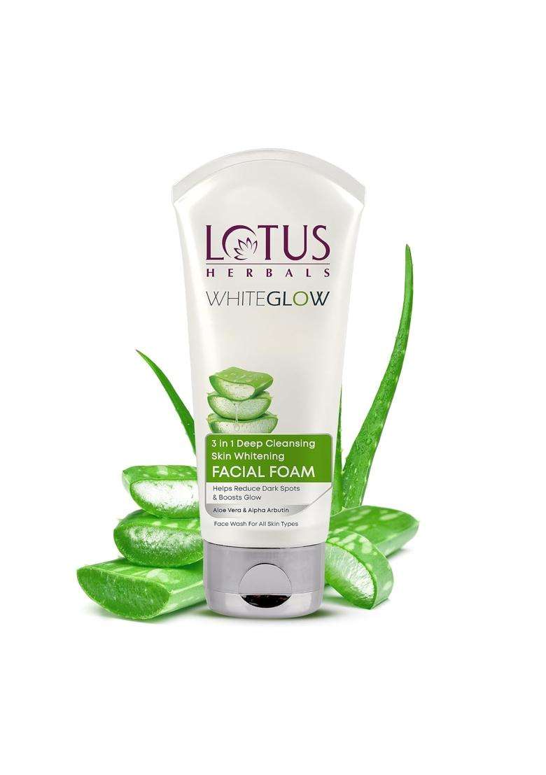 Lotus Herbals 3 in 1 Deep Cleansing Facial Foam 100 g | Natural Herbal Care | Face Wash for Women & Men | Blocks Melanin Production | Fades Dark Spots - Indya