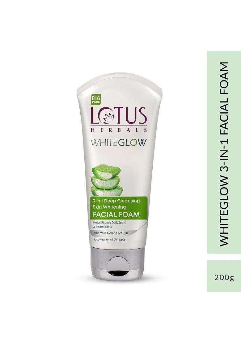 Lotus Herbals 3 in 1 Deep Cleansing Facial Foam 200g | Natural Herbal Care | Face Wash for Women & Men | Blocks Melanin Production | Fades Dark Spots - Indya