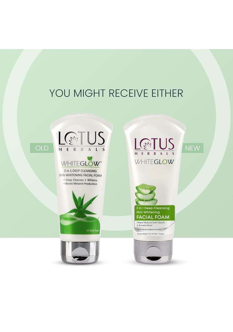Lotus Herbals 3 in 1 Deep Cleansing Facial Foam 50g (Pack of 2) | Natural Herbal Care | Face Wash for Women & Men | Blocks Melanin Production - Indya