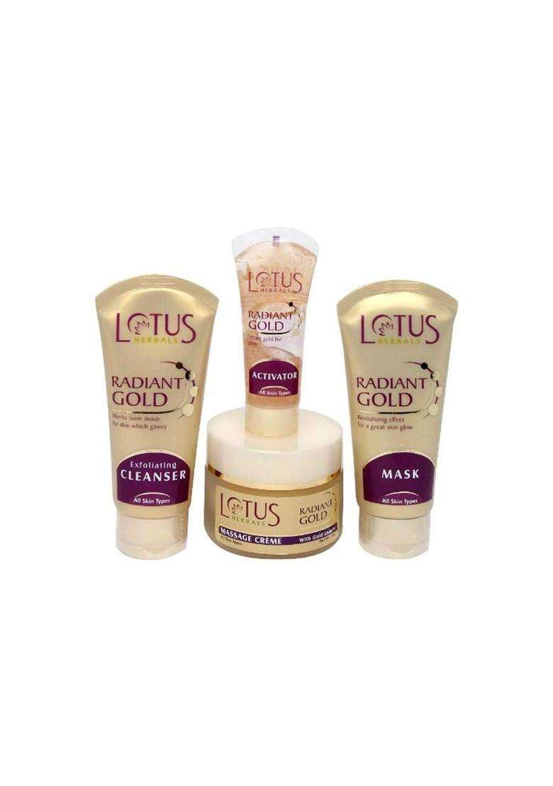 Lotus Herbals Radiant Gold Cellular Glow 5 in 1 Facial Kit 170g | Natural Herbal Care | With 24K Gold leaves | For Natural Golden Glow Skin - Indya