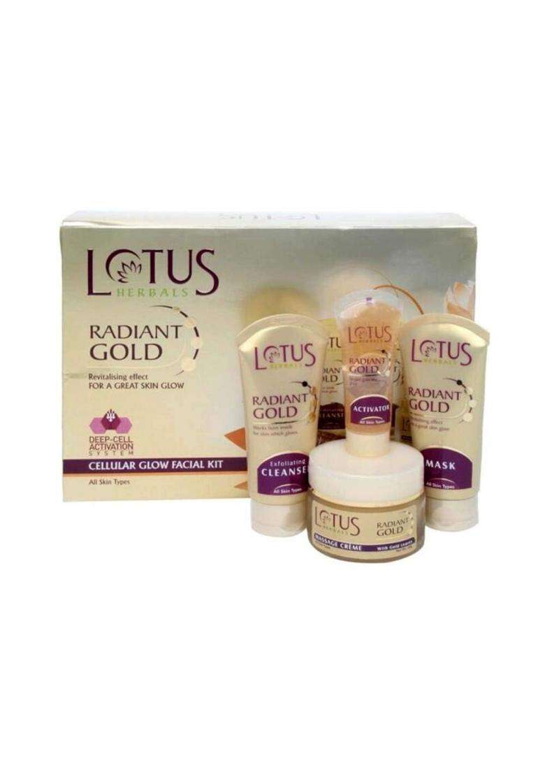 Lotus Herbals Radiant Gold Cellular Glow 5 in 1 Facial Kit 170g | Natural Herbal Care | With 24K Gold leaves | For Natural Golden Glow Skin - Indya