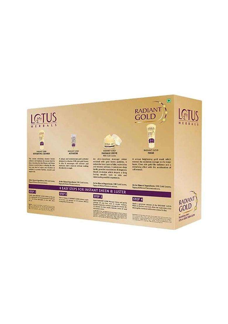 Lotus Herbals Radiant Gold Cellular Glow 5 in 1 Facial Kit 170g | Natural Herbal Care | With 24K Gold leaves | For Natural Golden Glow Skin - Indya