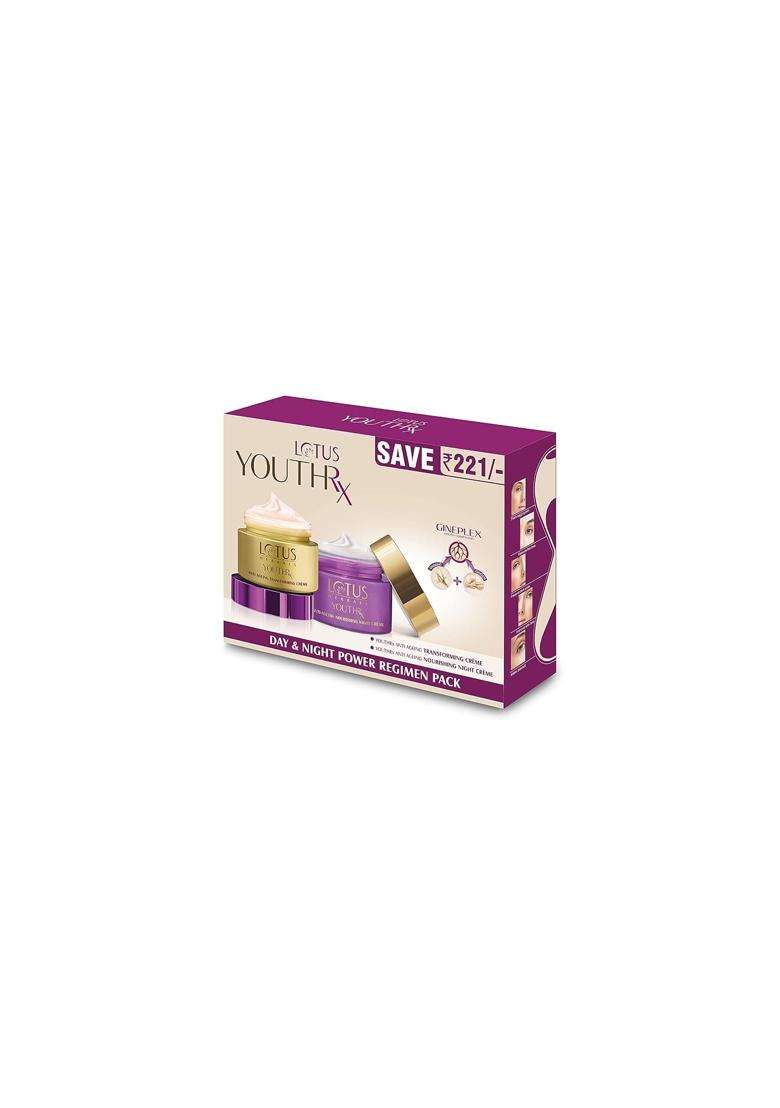 Lotus Herbals YouthRx Power Regimen Pack with Anti-Ageing Day Cream and Night Cream 100g | Natural Herbal Care | Reduces Fine Lines, Wrinkles - Indya