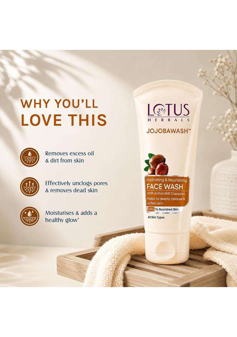 Lotus Herbals Jojoba Face Wash, Active Milli Capsules, 120g | Natural Herbal Care - Indya