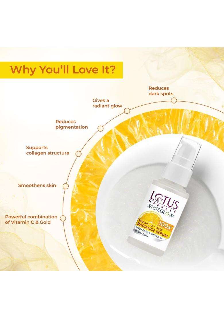 Lotus Herbals WhiteGlow Vitamin C and Gold Radiance Face Serum 30 ml (Pack of 2) | Natural Herbal Care | Paraben-Free | For Women and Men - Indya