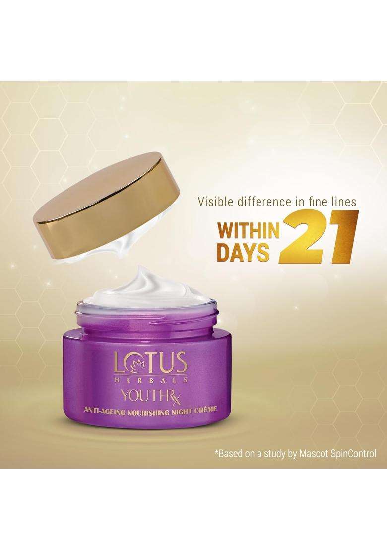 Lotus Herbals YouthRx Anti Ageing Nourishing Night Cream 50g | Natural Herbal Care | Anti Wrinkle & Fine Lines Repair | With Ginseng & Ginger Extract - Indya