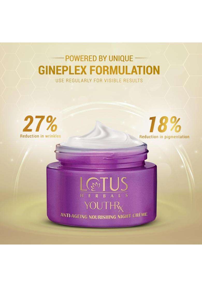 Lotus Herbals YouthRx Anti Ageing Nourishing Night Cream 50g | Natural Herbal Care | Anti Wrinkle & Fine Lines Repair | With Ginseng & Ginger Extract - Indya
