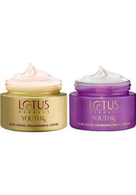 Lotus Herbals YouthRx Anti-Ageing Transforming Cream, 50g + Night Cream, 50g (Pack of 2) | Natural Herbal Care