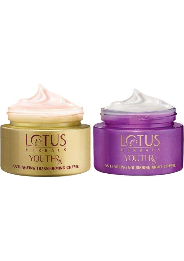 Lotus Herbals YouthRx Anti-Ageing Transforming Cream, 50g + Night Cream, 50g (Pack of 2) | Natural Herbal Care - Indya