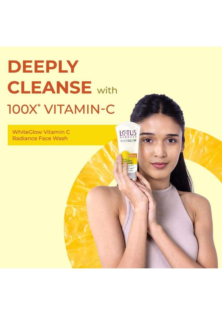 Lotus Herbals WhiteGlow Vitamin C Radiance Face Wash 100g | Natural Herbal Care | For Dark Spots & Dull Skin | Anti- Pollution - Indya