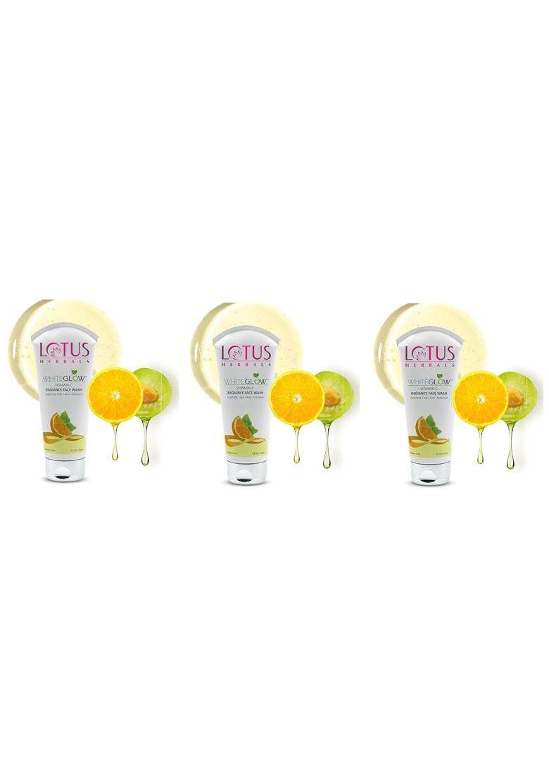 Lotus Herbals WhiteGlow Vitamin C Radiance Face Wash 100g (Pack of 3) | Natural Herbal Care | For Dark Spots & Dull Skin | Anti- Pollution - Indya