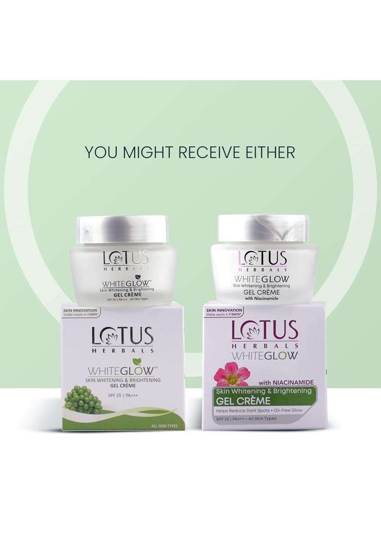 Lotus Herbals WhiteGlow Skin Whitening And Brightening Gel Cream 60g (Pack of 2) | Natural Herbal Care | With Niacinamide | All Skin Types - Indya
