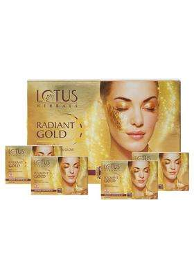 Lotus Herbals Radiant Gold Facial Kit For Instant Glow With 24K Pure Gold & Papaya 148g (4 Use) | Natural Herbal Care | 4 Easy Steps
