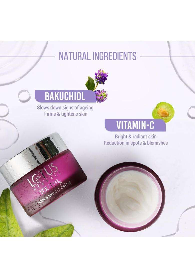 Lotus Herbals YouthRx Firm & Bright Cream 50g | Natural Herbal Care | SPF 20 | PA+++ | Bakuchiol Retinol & Vitamin C | Anti Ageing & Brightening - Indya