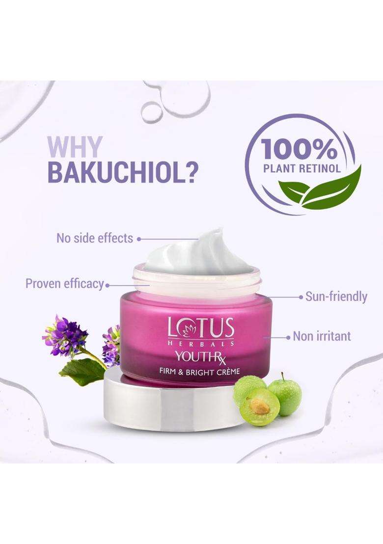 Lotus Herbals YouthRx Firm & Bright Cream 50g | Natural Herbal Care | SPF 20 | PA+++ | Bakuchiol Retinol & Vitamin C | Anti Ageing & Brightening - Indya