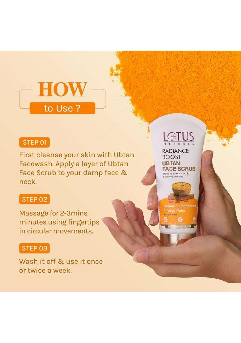 Lotus Herbals Radiance Boost Ubtan Face Wash 100 g | Natural Herbal Care | Turmeric, Sandalwood and Rose Water | Glowing Skin | Reducing Dark Spots - Indya