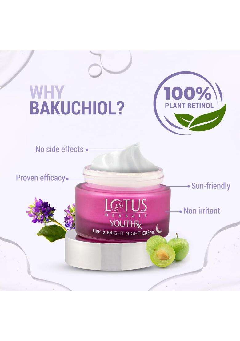 Lotus Herbals YouthRx Firm & Bright Night Cream 50g | Natural Herbal Care | Bakuchiol Retinol & Vitamin C | Anti Ageing & Brightening - Indya