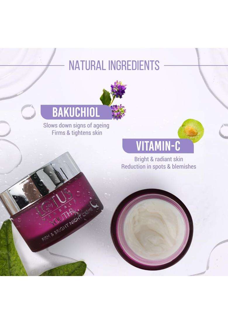 Lotus Herbals YouthRx Firm & Bright Night Cream 50g | Natural Herbal Care | Bakuchiol Retinol & Vitamin C | Anti Ageing & Brightening - Indya