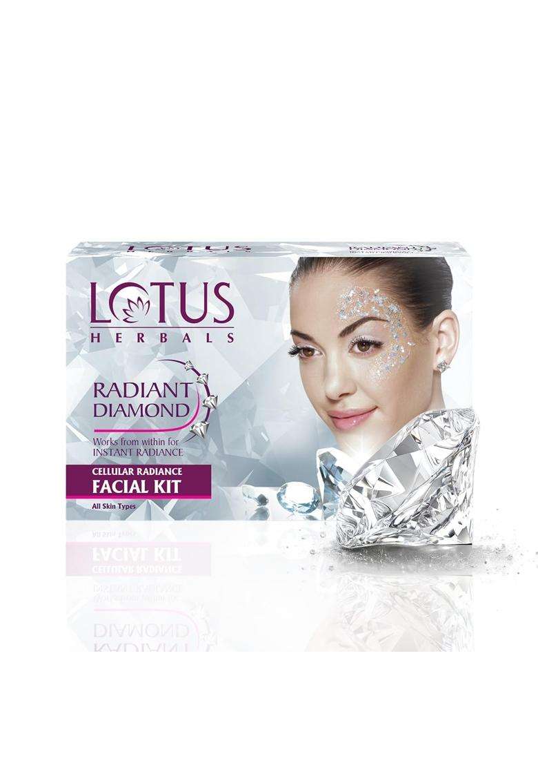 Lotus Herbals Radiant Diamond Cellular Radiance 4 In 1 Facial Kit 4x37g | Natural Herbal Care | With Diamond Dust & Cinnamon | For Women & Men - Indya