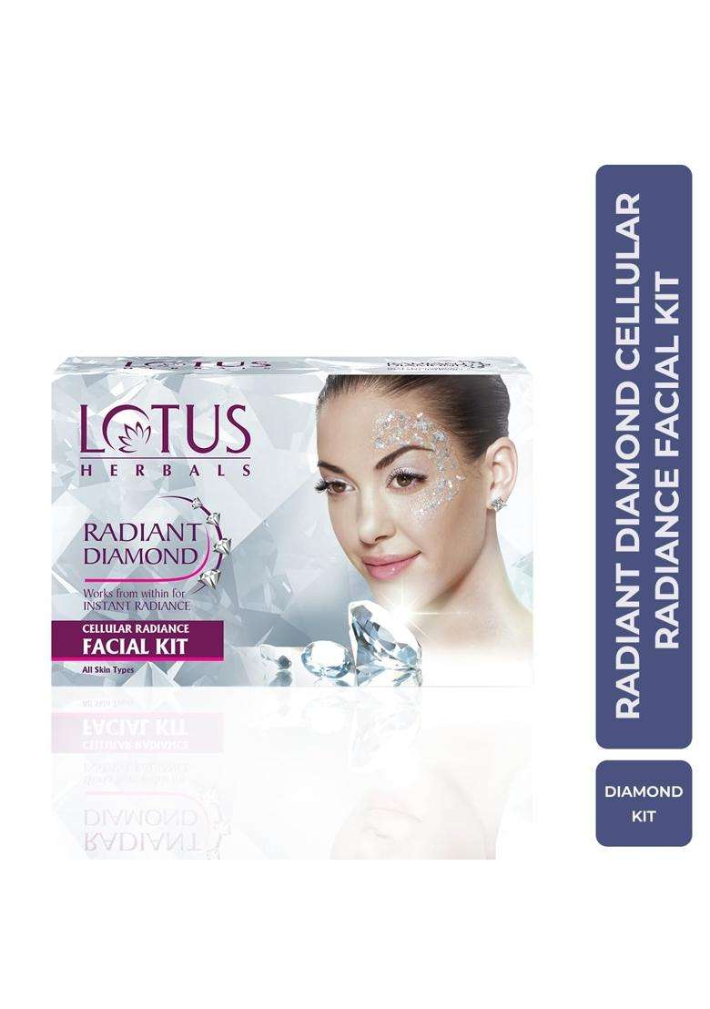 Lotus Herbals Radiant Diamond Cellular Radiance 4 In 1 Facial Kit 4x37g | Natural Herbal Care | With Diamond Dust & Cinnamon | For Women & Men - Indya