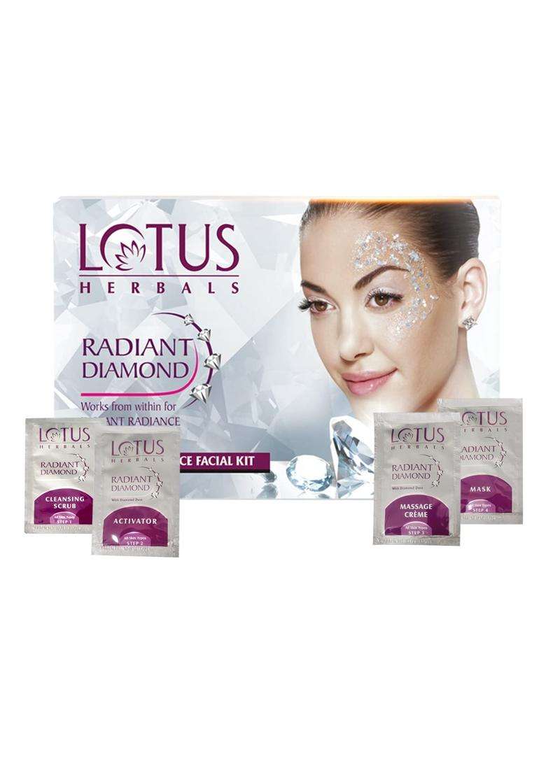 Lotus Herbals Radiant Diamond Cellular Radiance 1 Facial Kit with Diamond Dust & Cinnamon for Radiant-Looking, Smooth & Refreshed Skin 37g - Indya