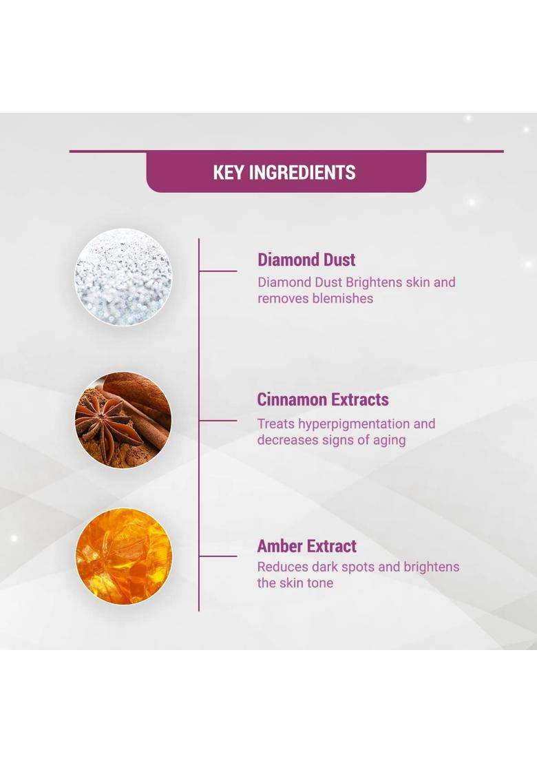 Lotus Herbals Radiant Diamond Cellular Radiance 1 Facial Kit with Diamond Dust & Cinnamon for Radiant-Looking, Smooth & Refreshed Skin 37g - Indya