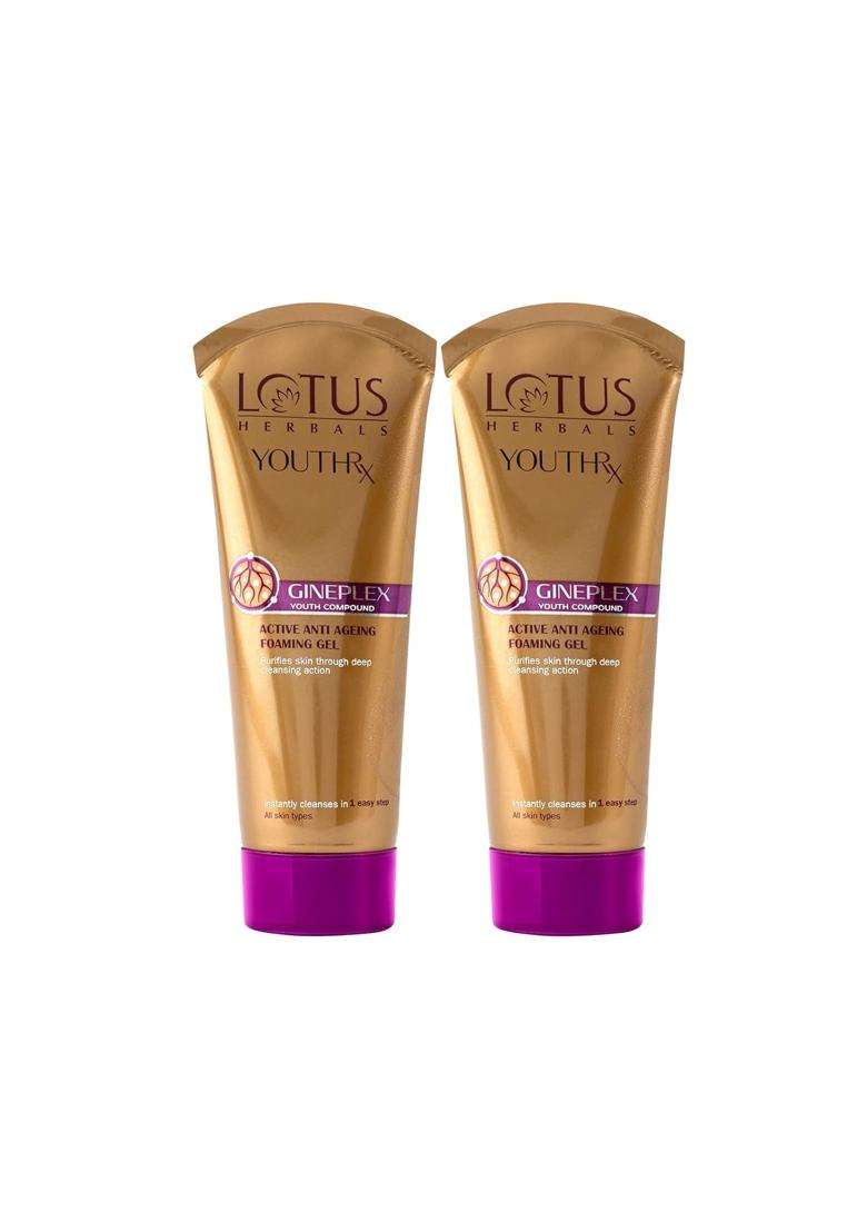 Lotus Herbals Lotus Makeup Youthrx Active Anti Ageing Foaming Gel Face Wash, 100g (Pack of 2) - Indya