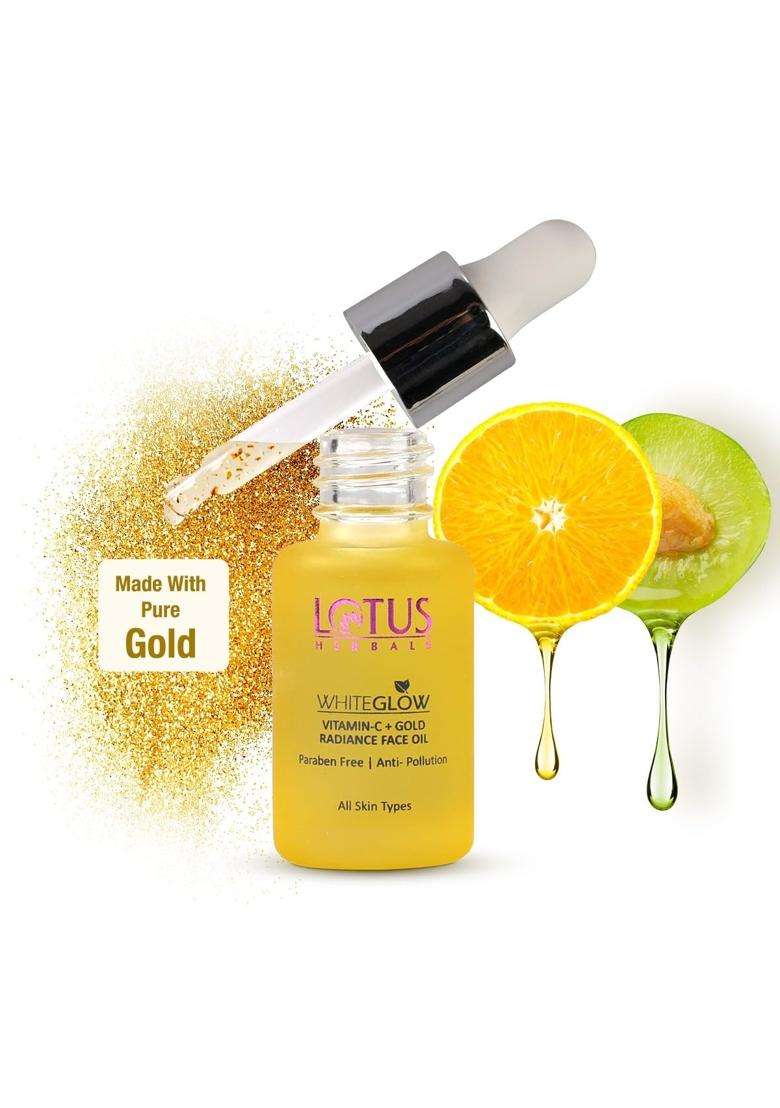 Lotus Herbals WhiteGlow Vitamin C and Gold Radiance Face Oil 15 ml | Natural Herbal Care | For Dull & Dry Skin | Intense Hydration | For women & Men - Indya