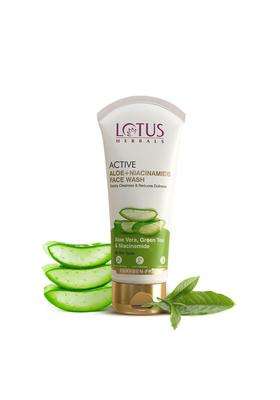 Lotus Herbals Active Aloe + Niacinamide Face Wash 100 g | Natural Herbal Care | Gently Cleanses | Reduce Dullness | Sulphate Free | All Skin Types