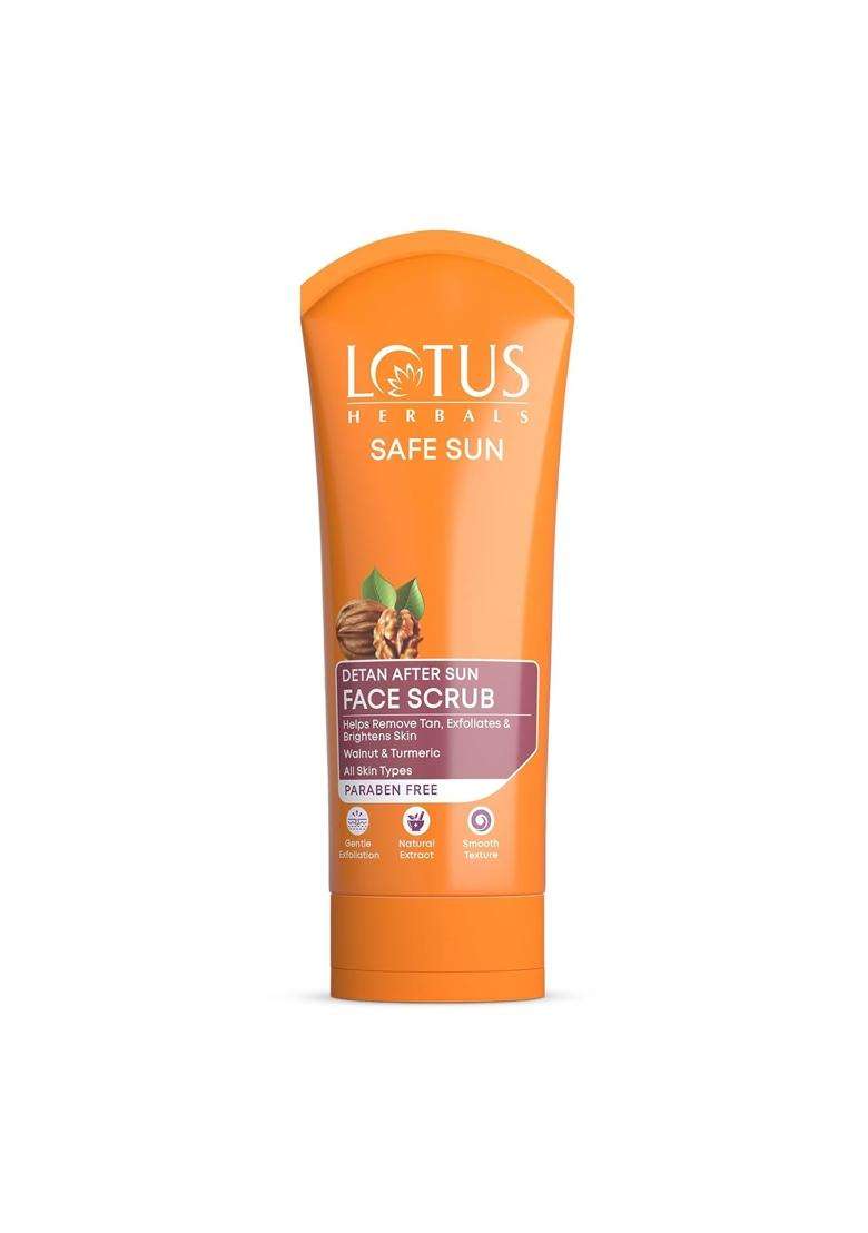 Lotus Herbals Safe Sun DeTAN After-Sun Face Scrub 100 g | Natural Herbal Care | Walnut & Turmeric | Exfoliates, removes tan | All Skin Types - Indya