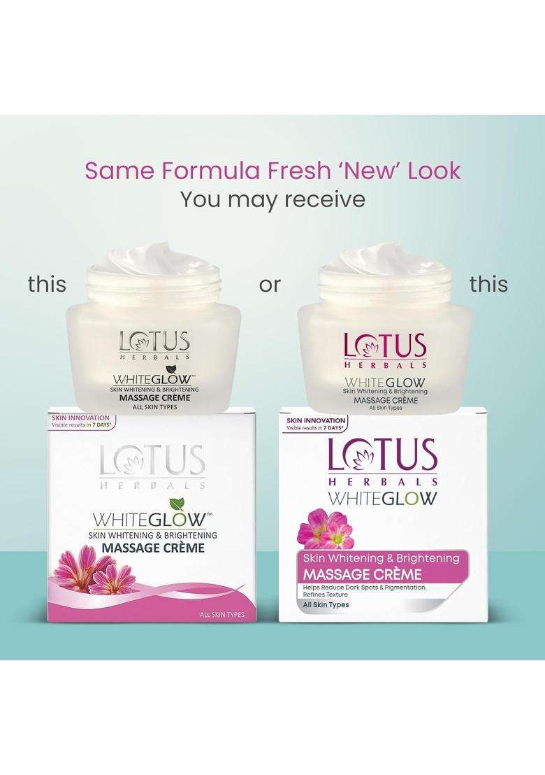 Lotus Herbals WhiteGlow Skin Whitening & Brightening Massage Cream 50g | Natural Herbal Care | Deep Nourishing Face Massage Cream for Radiant Skin - Indya