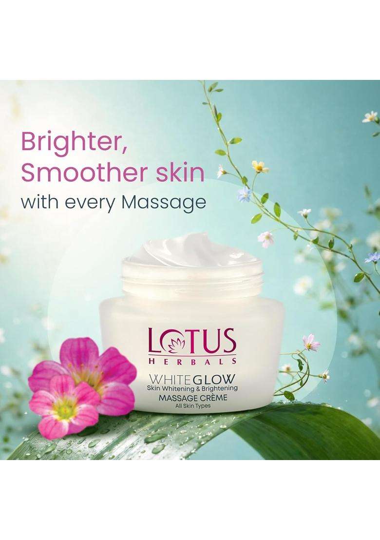 Lotus Herbals WhiteGlow Skin Whitening & Brightening Massage Cream 50g | Natural Herbal Care | Deep Nourishing Face Massage Cream for Radiant Skin - Indya