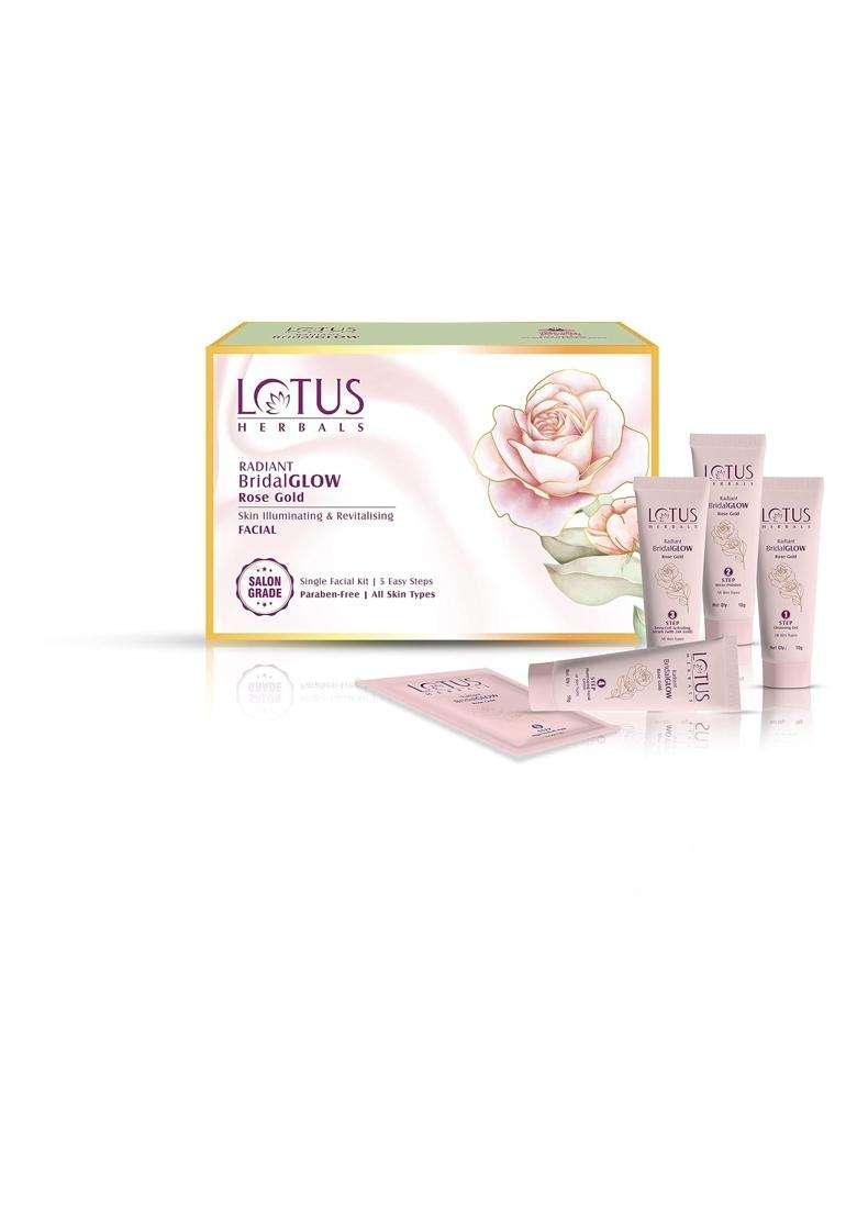Lotus Herbals Radiant BridalGLOW Rose Gold Skin Illuminating Facial Kit 57g | Natural Herbal Care | 5 Easy Steps | Paraben Free | Salon Grade - Indya