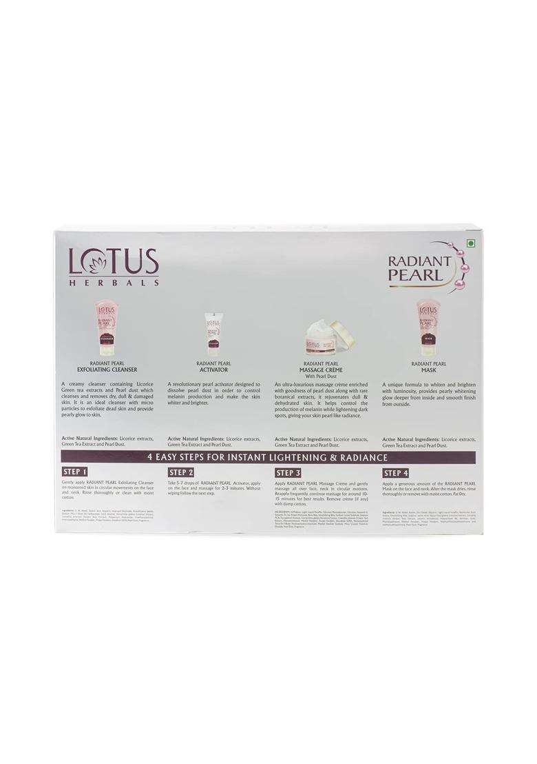 Lotus Herbals Radiant Pearl Cellular 5 in 1 Facial Kit 170g | Natural Herbal Care | For Deep Cleaning | With Pearl Extracts & Green Tea - Indya